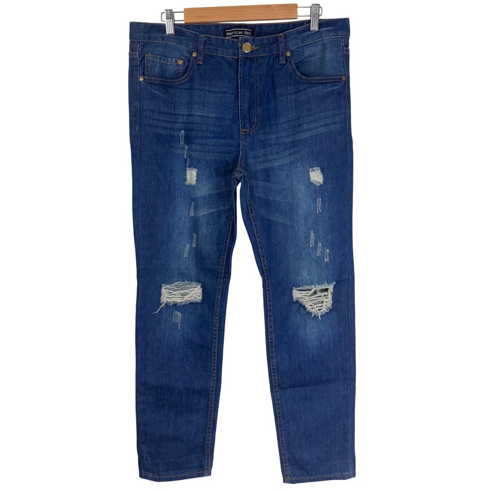 American Bazi Blue Mom‎ Jeans Distressed Ripped Denim Jeans Womens Size 9